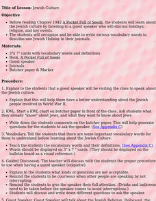 Jewish Culture Lesson Plan Jewish Culture Lesson Plan