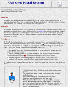 Our Own Postal System Lesson Plan Our Own Postal System Lesson Plan