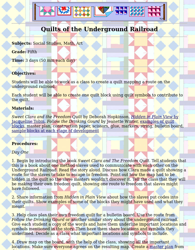 Quilts of the Underground Railroad Lesson Plan Quilts of the Underground Railroad Lesson Plan