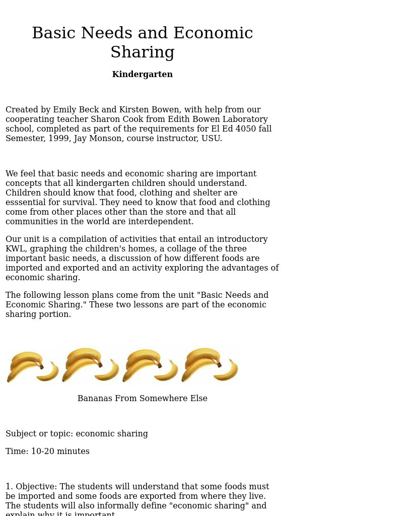 Basic Needs and Economic Sharing Lesson Plan Basic Needs and Economic Sharing Lesson Plan