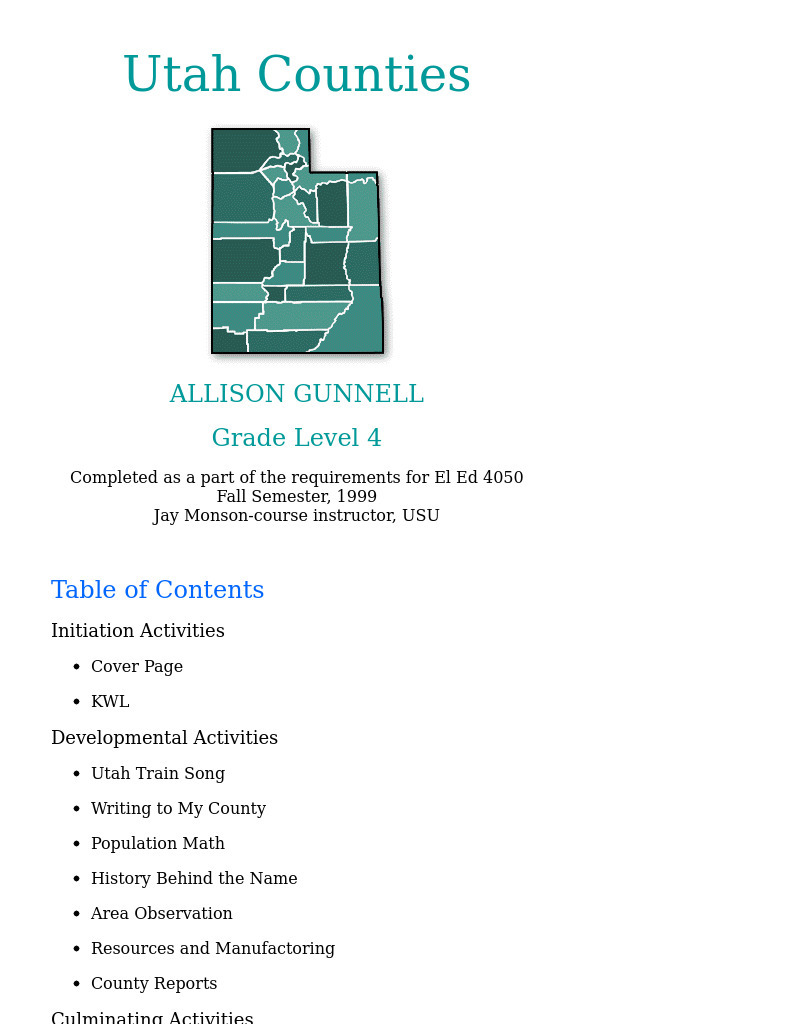 Utah Counties Lesson Plan Utah Counties Lesson Plan