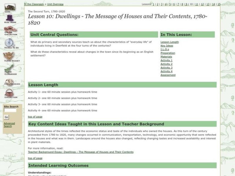 Dwellings - The Message of Houses and Their Contents, 1780-1820 Lesson Plan Dwellings - The Message of Houses and Their Contents, 1780-1820 Lesson Plan