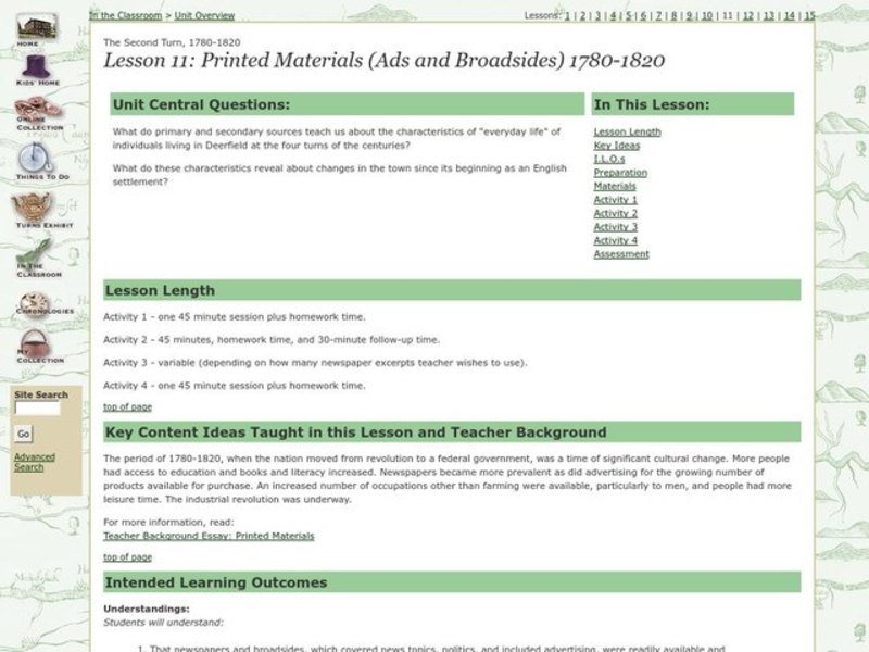 Lesson 11: Printed Materials (Ads and Broadsides) 1780-1820 Lesson Plan Lesson 11: Printed Materials (Ads and Broadsides) 1780-1820 Lesson Plan