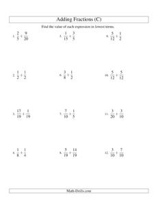 Add Fractions (C) Worksheet Add Fractions (C) Worksheet