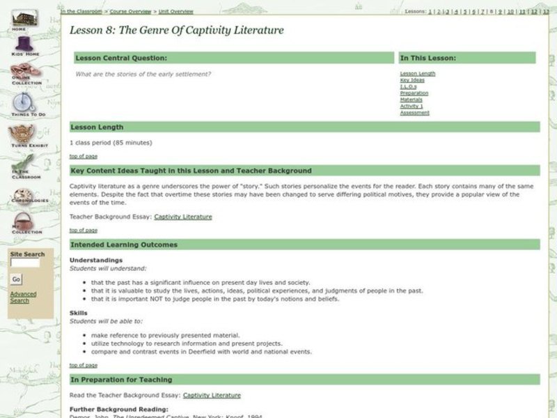 The Genre of Captivity Literature Lesson Plan The Genre of Captivity Literature Lesson Plan