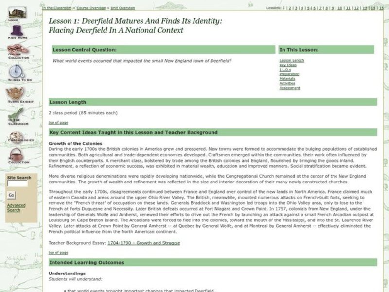 Placing Deerfield in a National Context Lesson Plan Placing Deerfield in a National Context Lesson Plan