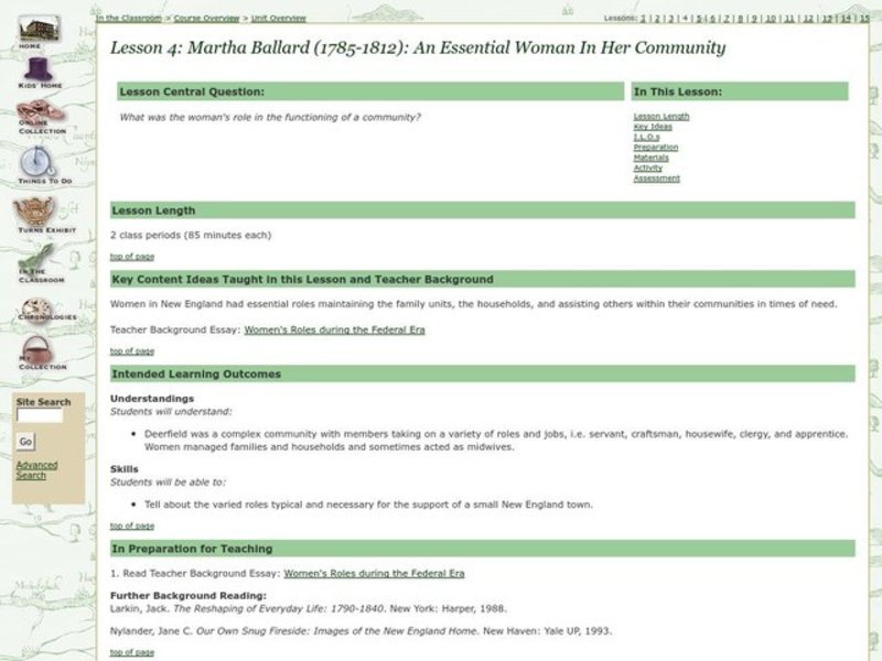 Martha Ballard (1785-1812): An Essential Woman in Her Community Lesson Plan Martha Ballard (1785-1812): An Essential Woman in Her Community Lesson Plan