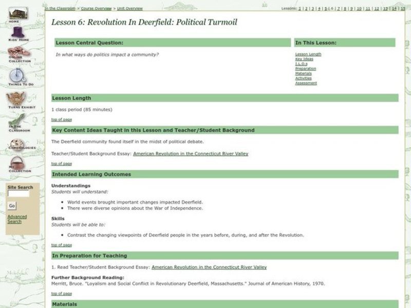 Revolution in Deerfield: Political Turmoil Lesson Plan Revolution in Deerfield: Political Turmoil Lesson Plan