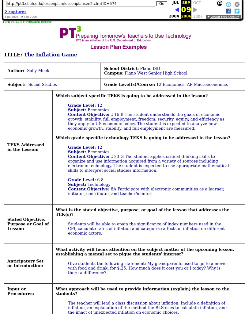 The Inflation Game Lesson Plan The Inflation Game Lesson Plan