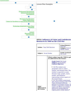 Influence of Union and Confederate Resources in 1860 on the Civil War Lesson Plan Influence of Union and Confederate Resources in 1860 on the Civil War Lesson Plan