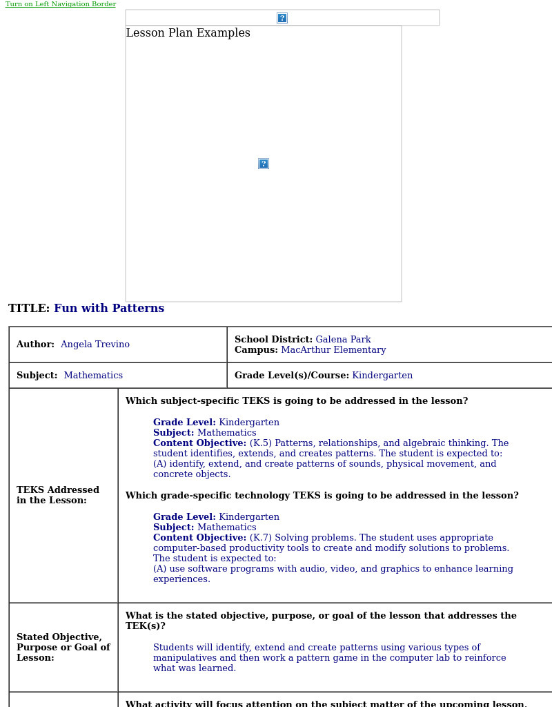 Fun with Patterns Lesson Plan Fun with Patterns Lesson Plan