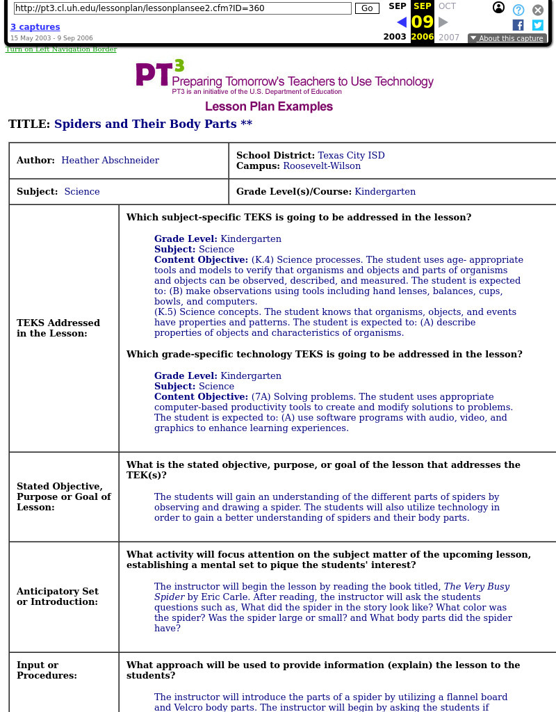 Spiders and Their Body Parts Lesson Plan Spiders and Their Body Parts Lesson Plan
