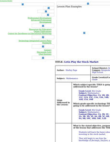 Let's Play the Stock Market Lesson Plan Let's Play the Stock Market Lesson Plan