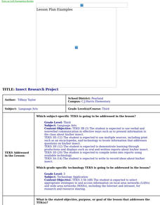 Insect Research Project Lesson Plan Insect Research Project Lesson Plan