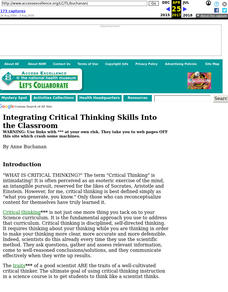 Integrating Critical Thinking Skills Into the Classroom Lesson Plan Integrating Critical Thinking Skills Into the Classroom Lesson Plan