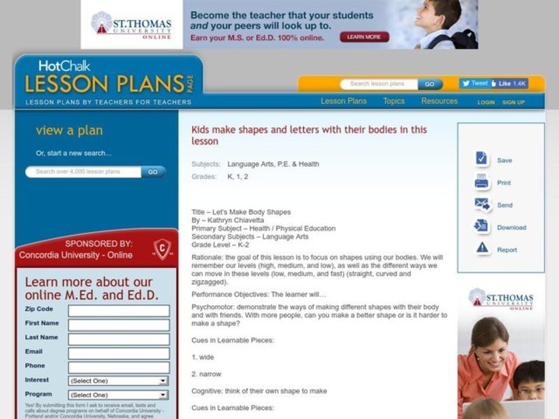 Let's Make Body Shapes Lesson Plan Let's Make Body Shapes Lesson Plan
