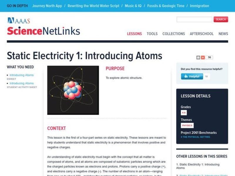 Static Electricity 1: Introducing Atoms Lesson Plan Static Electricity 1: Introducing Atoms Lesson Plan