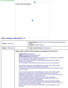 Monkey Subtraction Lesson Plan Monkey Subtraction Lesson Plan