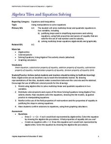 Algebra Tiles and Solving Equations Lesson Plan Algebra Tiles and Solving Equations Lesson Plan