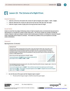 The Volume of a Right Prism Lesson Plan The Volume of a Right Prism Lesson Plan