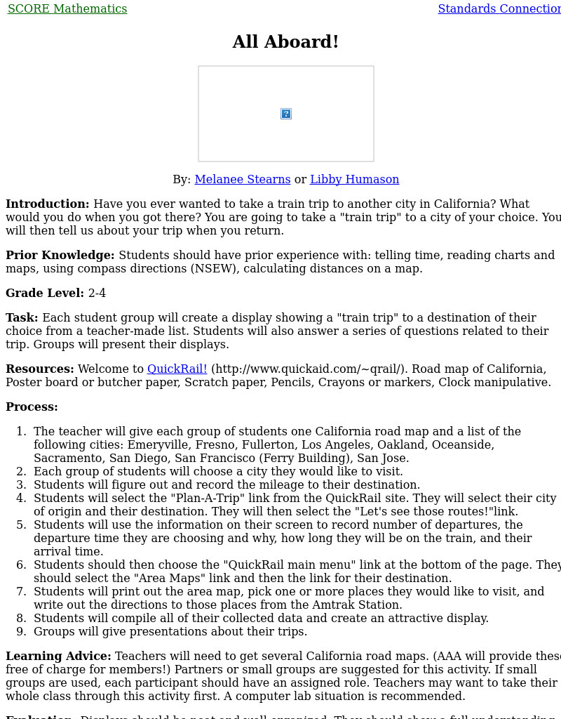 All Aboard! Lesson Plan All Aboard! Lesson Plan