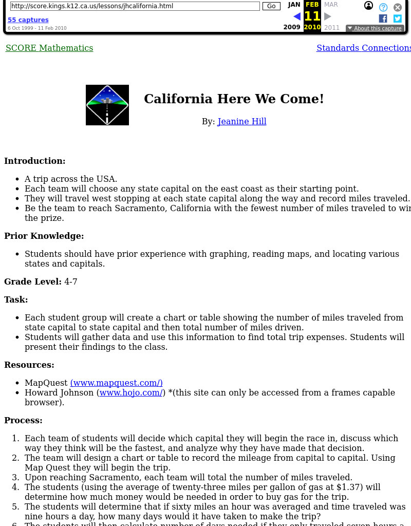 California Here We Come! Lesson Plan California Here We Come! Lesson Plan