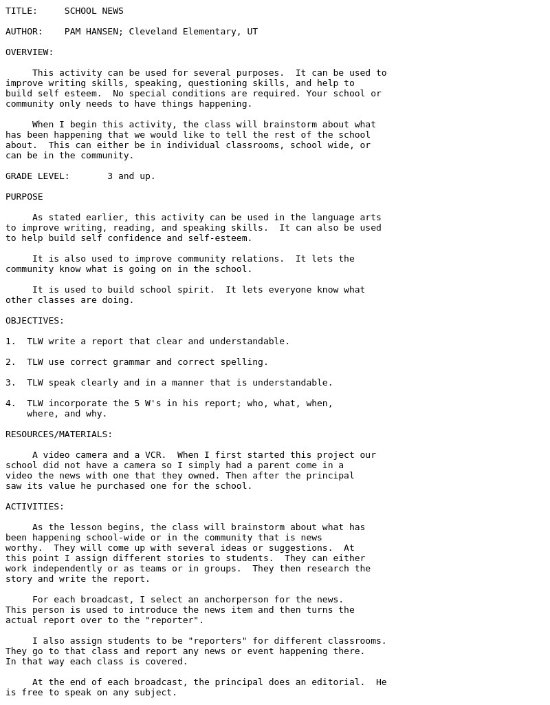 School News Lesson Plan School News Lesson Plan