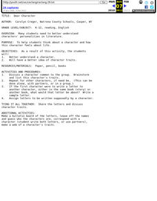 Dear Character Lesson Plan Dear Character Lesson Plan
