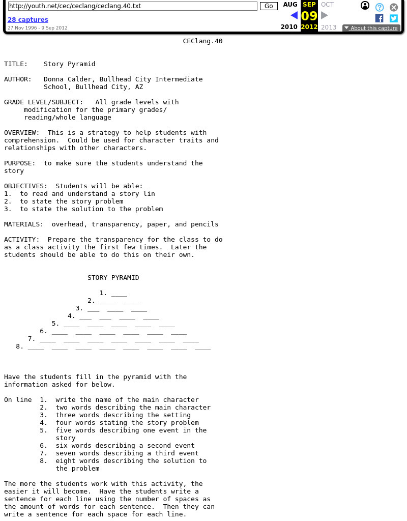 Story Pyramid Lesson Plan Story Pyramid Lesson Plan
