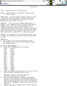 Appropriate Use of Helping Verbs Lesson Plan Appropriate Use of Helping Verbs Lesson Plan