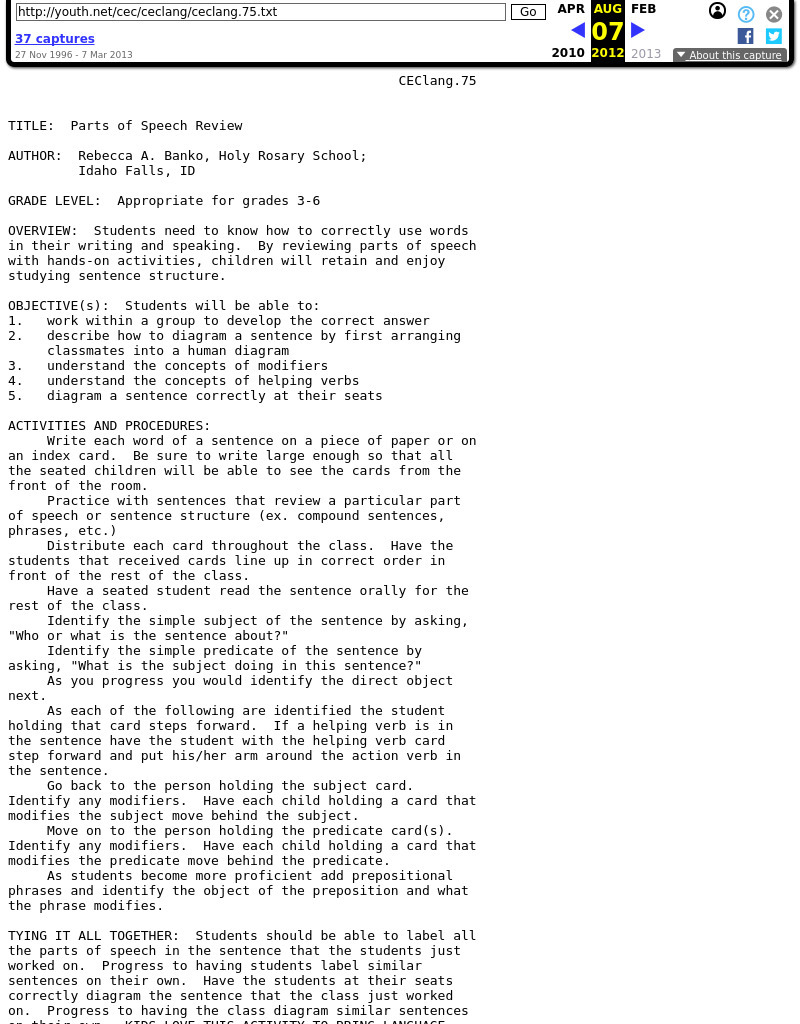 Parts of Speech Review Lesson Plan Parts of Speech Review Lesson Plan