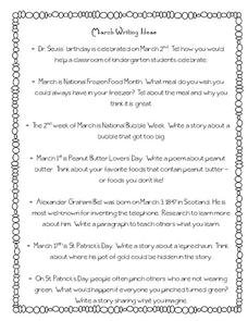 March Writing Ideas Writing March Writing Ideas Writing