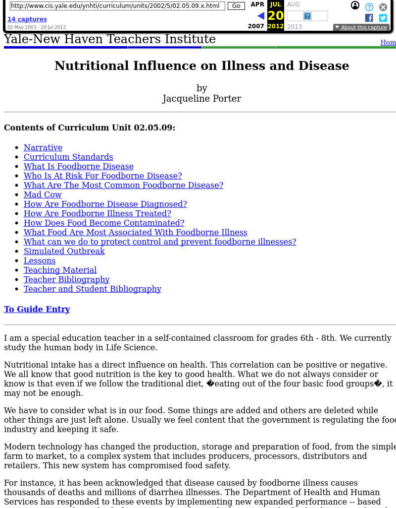 Nutritional Influence on Illness and Disease Lesson Plan Nutritional Influence on Illness and Disease Lesson Plan