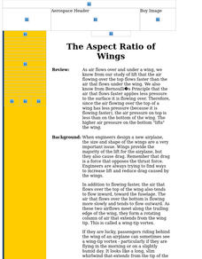 The Aspect Ratio of Wings Lesson Plan The Aspect Ratio of Wings Lesson Plan