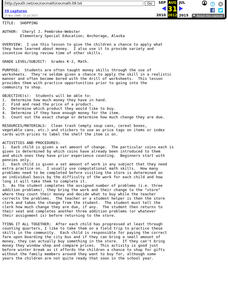 Shopping Lesson Plan Shopping Lesson Plan