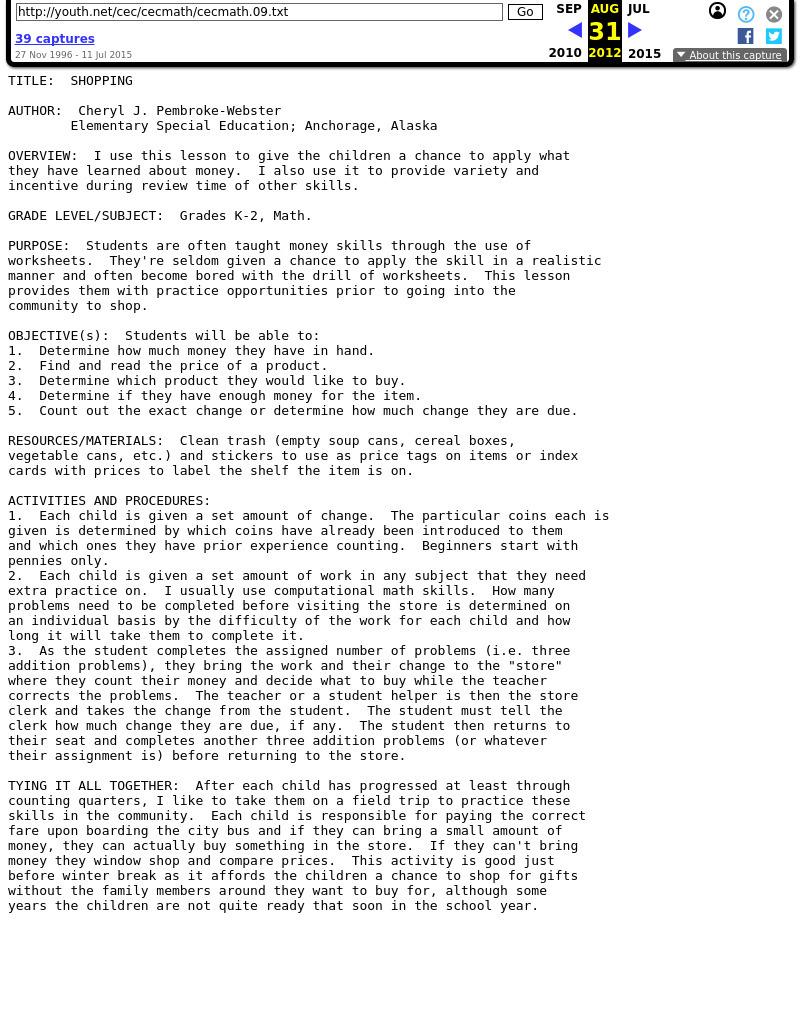 Shopping Lesson Plan Shopping Lesson Plan