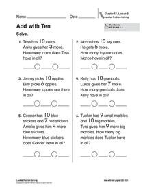 Add With Ten Worksheet Add With Ten Worksheet