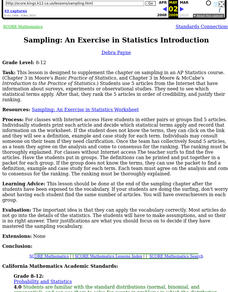 Sampling: An Exercise in Statistics Introduction Lesson Plan Sampling: An Exercise in Statistics Introduction Lesson Plan