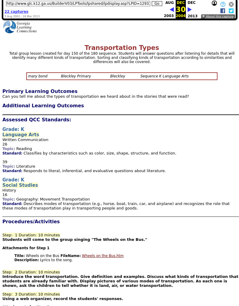 Transportation Types Lesson Plan Transportation Types Lesson Plan