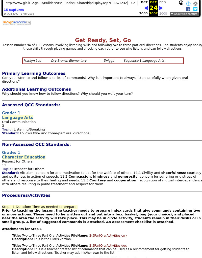 Get Ready, Set, Go Lesson Plan Get Ready, Set, Go Lesson Plan