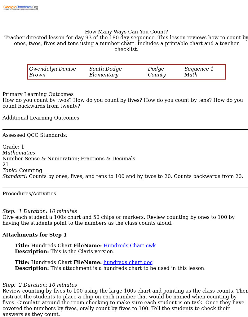 How Many Ways Can You Count? Lesson Plan How Many Ways Can You Count? Lesson Plan