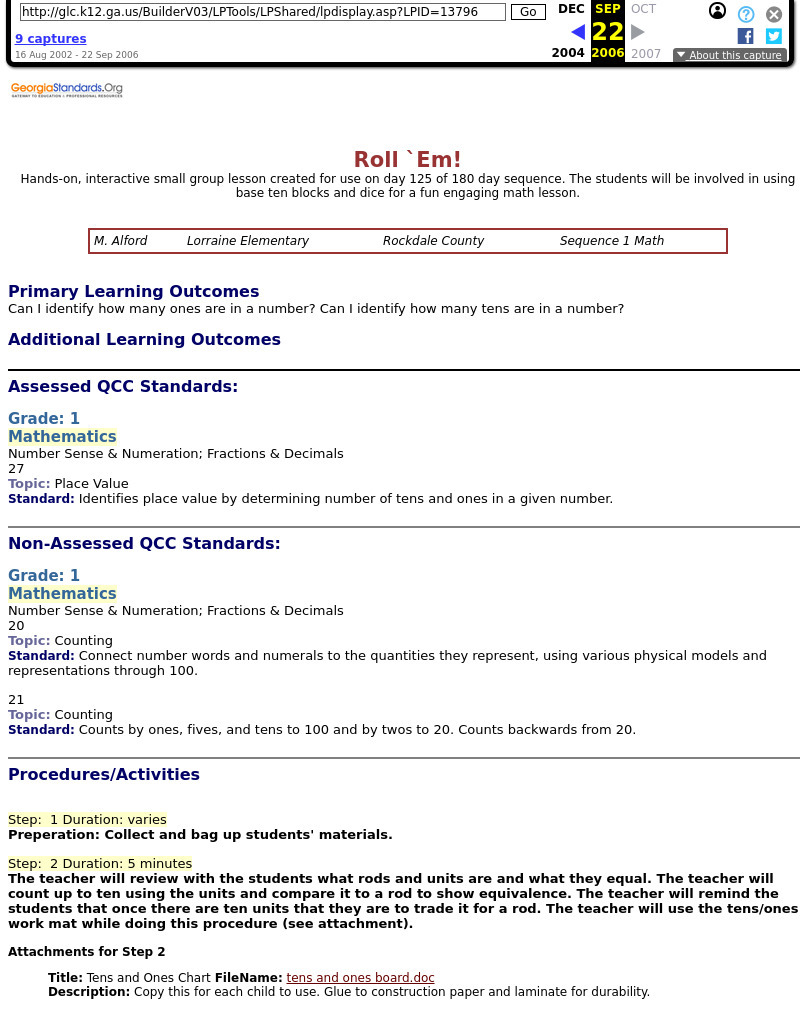 Roll `Em! Lesson Plan Roll `Em! Lesson Plan