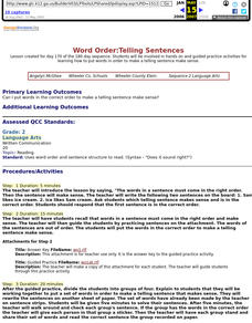 Word Order:Telling Sentences Lesson Plan Word Order:Telling Sentences Lesson Plan