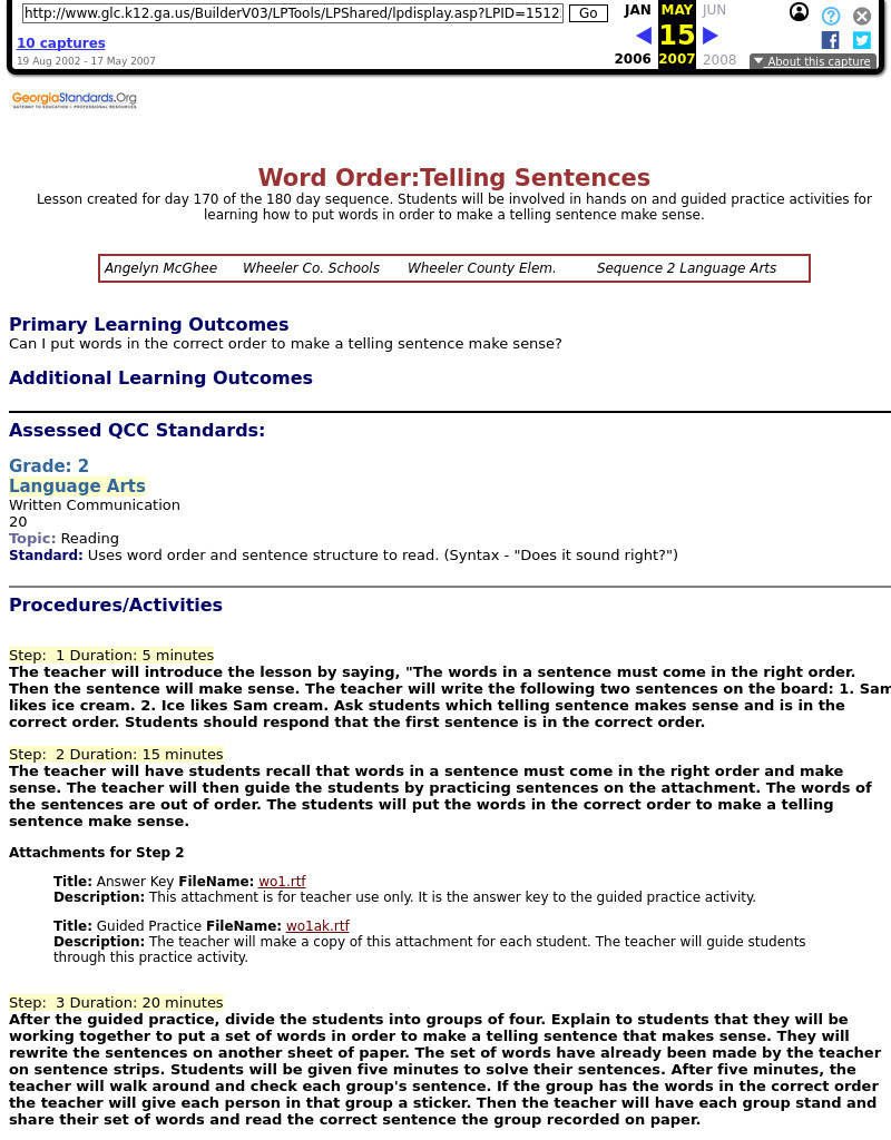 Word Order:Telling Sentences Lesson Plan Word Order:Telling Sentences Lesson Plan