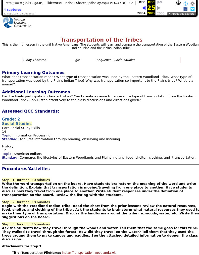 Transportation of the Tribes Lesson Plan Transportation of the Tribes Lesson Plan