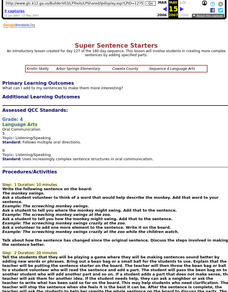 Super Sentence Starters Lesson Plan Super Sentence Starters Lesson Plan