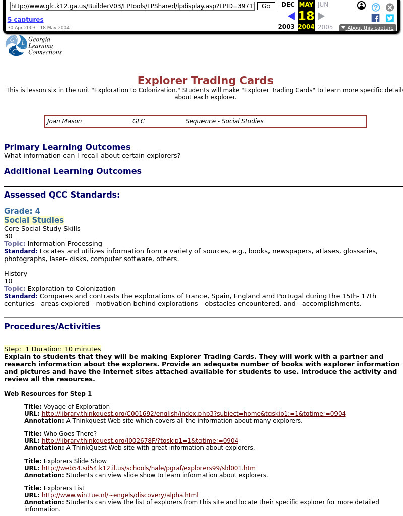 Explorer Trading Cards Lesson Plan Explorer Trading Cards Lesson Plan