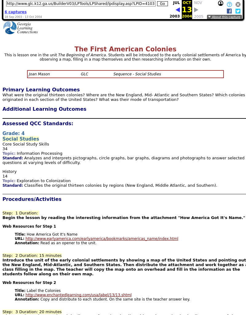 The First American Colonies Lesson Plan The First American Colonies Lesson Plan
