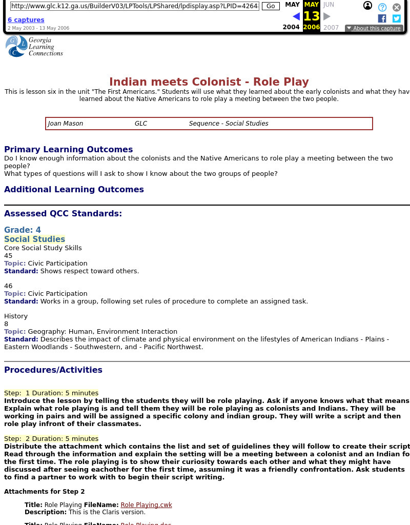 Indian Meets Colonist - Role Play Lesson Plan Indian Meets Colonist - Role Play Lesson Plan