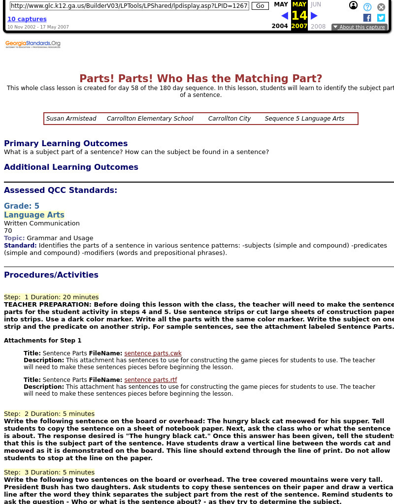 Parts! Parts! Who Has the Matching Part? Lesson Plan Parts! Parts! Who Has the Matching Part? Lesson Plan